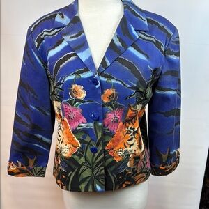 Nancy Bolen Blue Tiger Floral Beaded Blazer, Medium